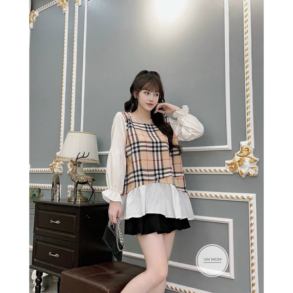 Áo bầu dáng babydoll tay bồng bo chun kiểu dáng tiểu thư AD128