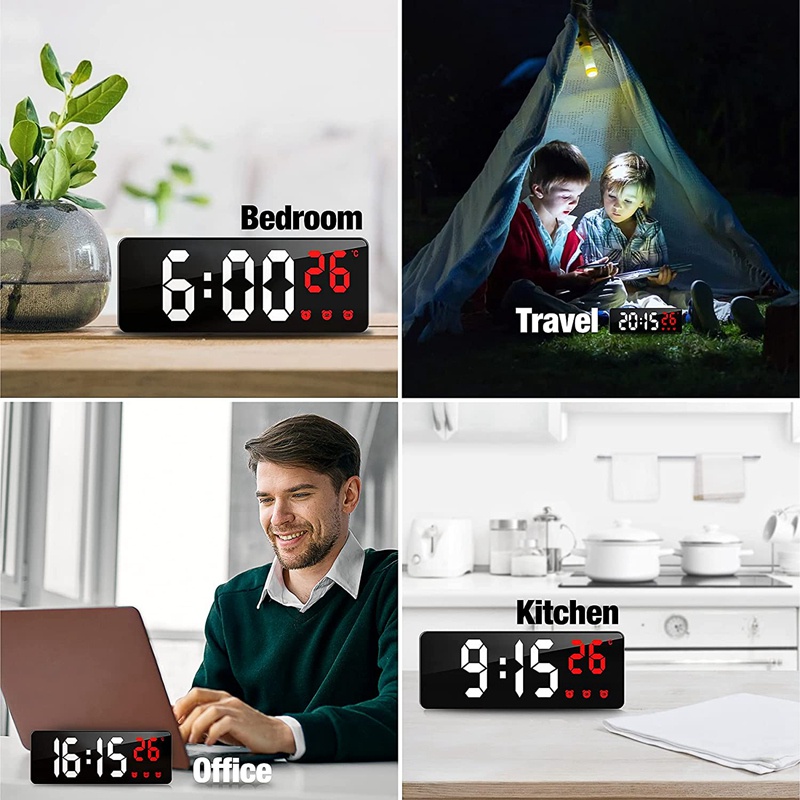 Đồng Hồ Báo Thức Kỹ Thuật Số Màu Đen Có Đèn LED Hiển Thị Nhiệt Độ