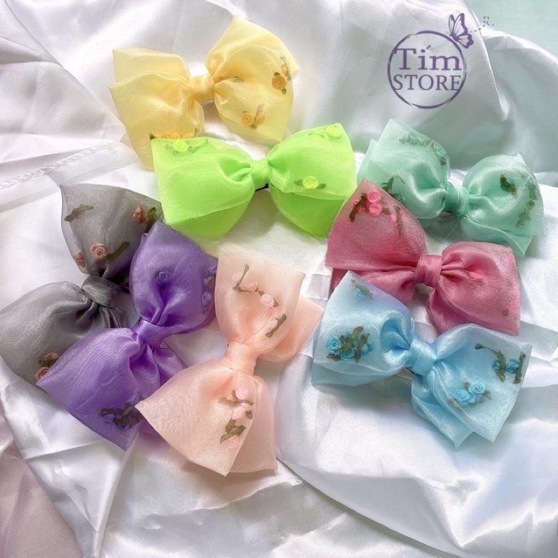 Kẹp tóc nữ nơ von màu hoa rơi TÍM STORE phụ kiện búi tóc thời trang hàn quốc