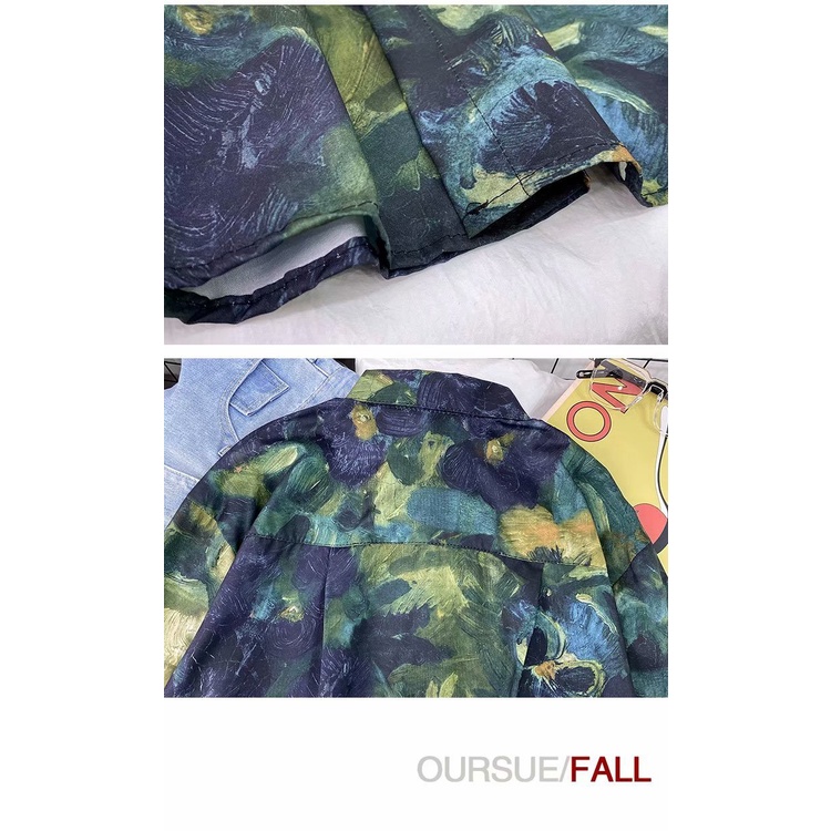 Áo sơ mi dài tay dáng rộng thời trang in tranh sơn dầu phong cách Hàn Quốc