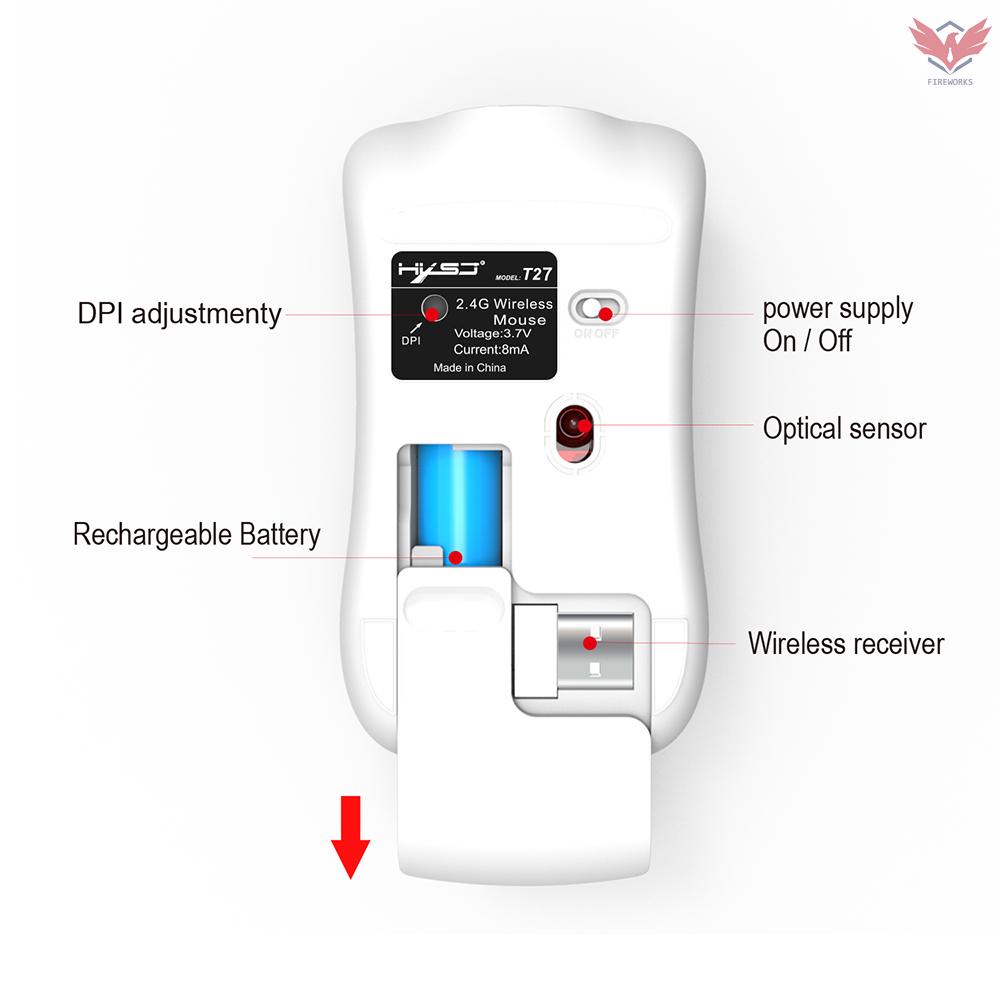 HXSJ T27 2.4Ghz Wireless Mouse Ergonomic Rechargeable Mice 1600 DPI 3DPI Optional for Mac Laptop PC Computer