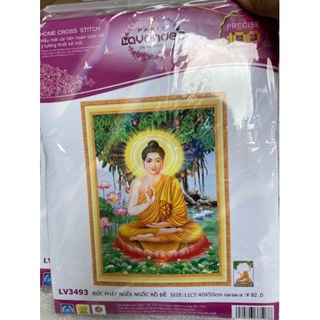 Tranh thêu chữ thập Đức Phật ngồi gốc bồ đề LV3493