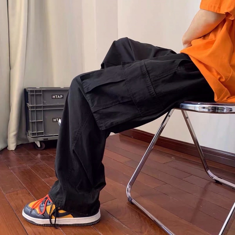 Quần kaki ống rộng túi hộp cạp chun dây rút Ulzzang màu rêu và đen hiphop siêu chất ❤️