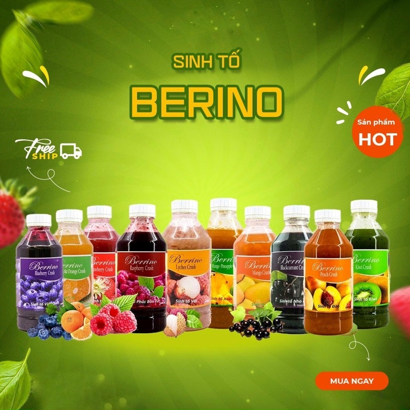 Mứt Trái Cây Sinh Tố Berrino 120G 320G làm Sữa Chua Smoothie Trà Trái cây Vị Đào Xoài Chanh Dây Việt Quất Dâu Kiwi Nho