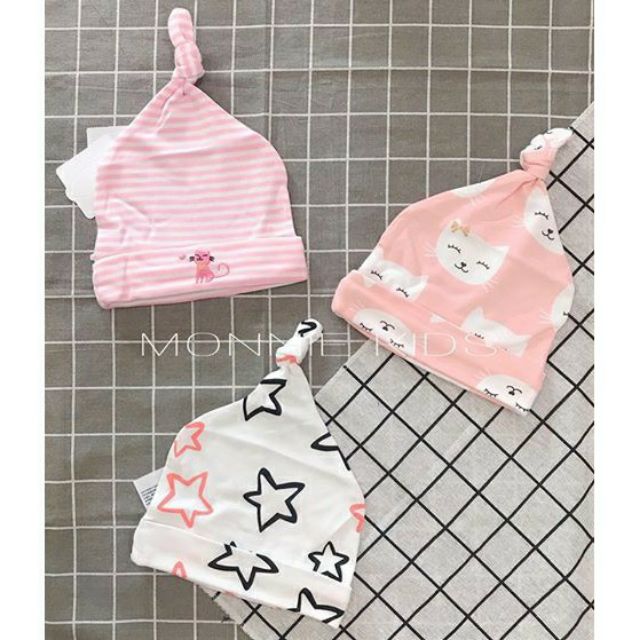 Set 3 mũ cho bé MOMCARE, mũ cotton họa tiết mềm mại cao cấp - Monnie Kids