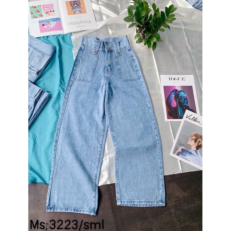 QUẦN JEAN ỐNG RỘNG CẠP CAO 2 CÚC