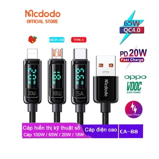Dây cáp sạc nhanh Mcdodo jack cắm Micro USB/ Type C/ iPhone với màn hình hiển thị kỹ thuật số