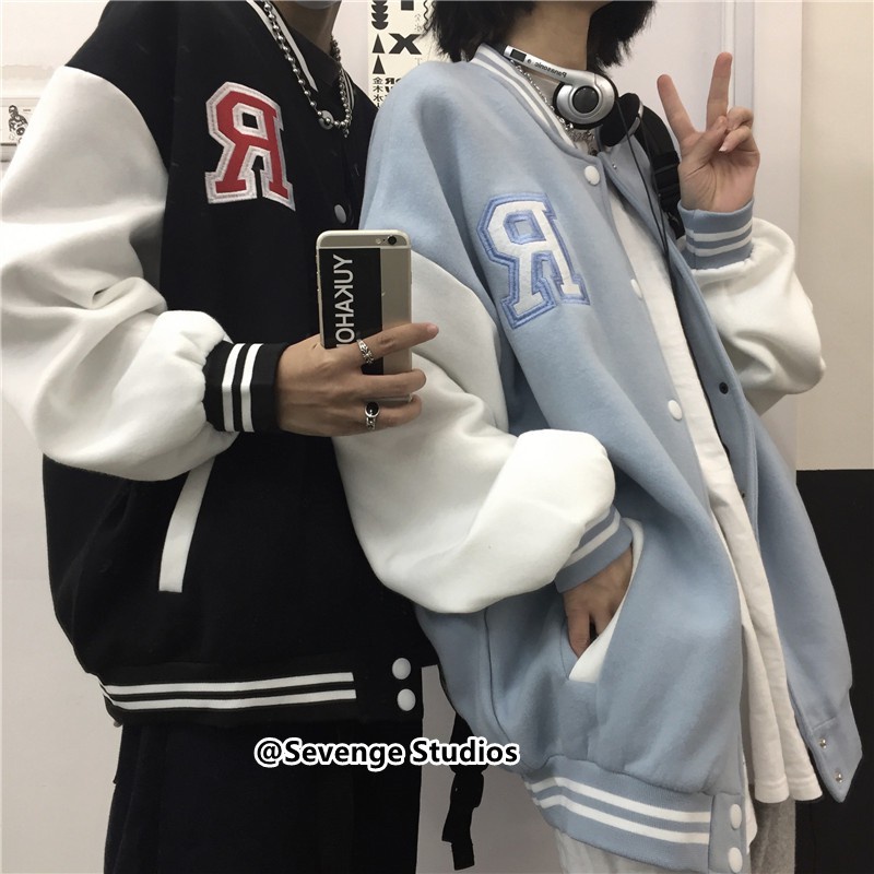 Áo khoác bóng chày chất dày dặn phối họa tiết phong cách hoài cổ trẻ trung năng động