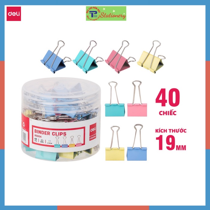 Kẹp bướm màu Deli loại 15mm,19mm, 25mm, 32mm, 41mm, 51mm chắc chắn và thuận tiện