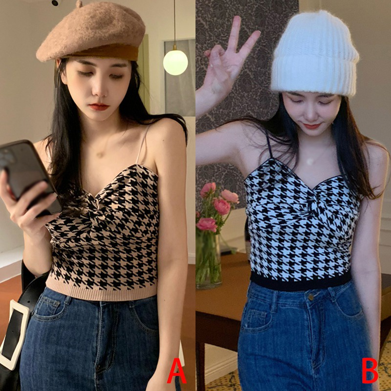 Áo Croptop Hai Dây Cổ Chữ V Gợi Cảm Cho Nữ