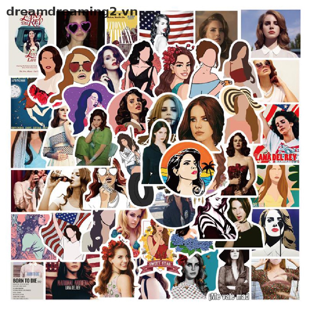 Bộ 50 Miếng Dán Cho Ván Trượt / guitar / Lana Del Rey Graffitii2 Singer