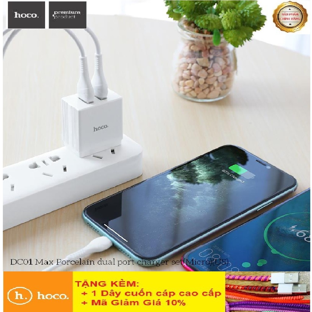 Bộ Củ Dây Sạc Android Hoco Chính Hãng DC01 Max Micro USB - Bảo Hành Đổi Mới 12T
