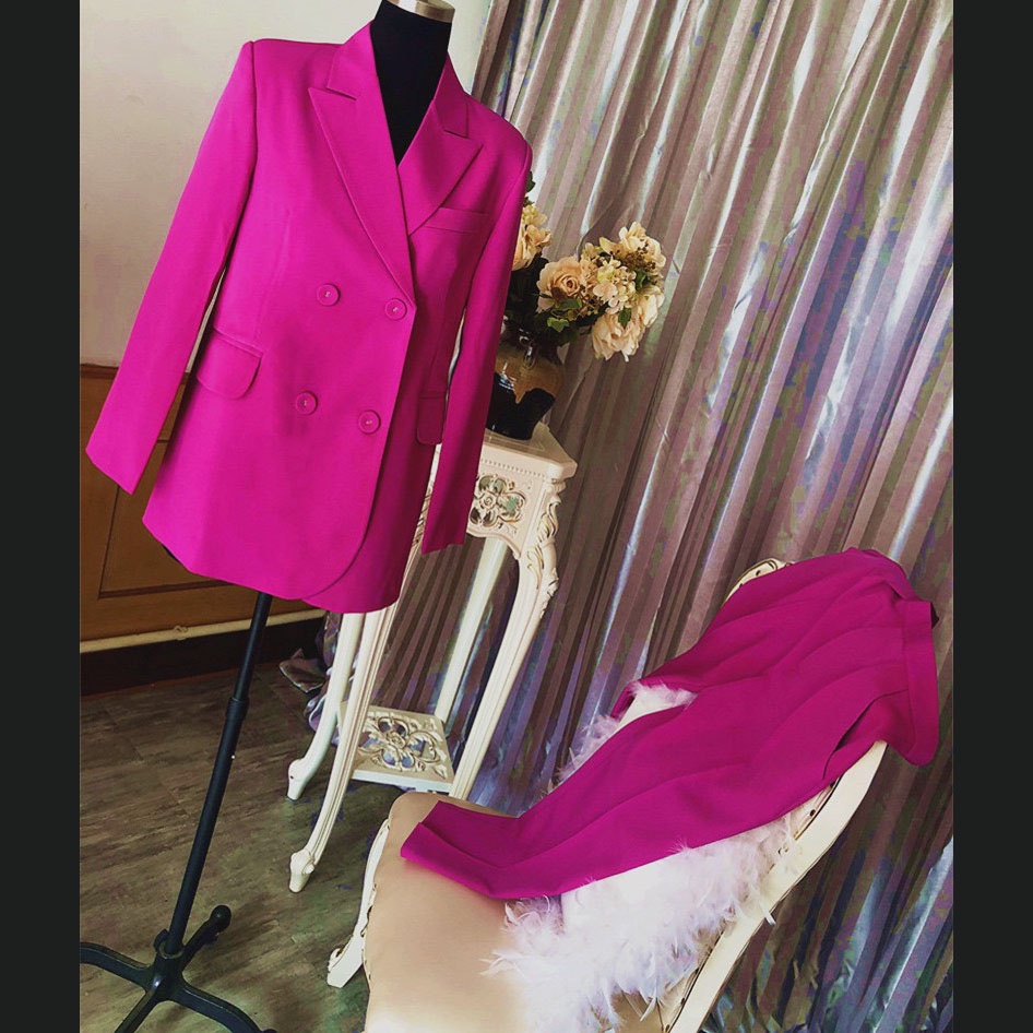 SET bộ vest nữ hồng neon | áo khoác vest blazer nữ  chiết eo, Quần Ống baggy ống ôm hồng cạp cao QUYNH DESIGN | BigBuy360 - bigbuy360.vn