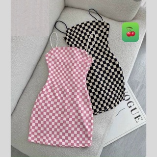 Đầm 2 dây bún caro nhiều màu chất thun gân-ringu shop