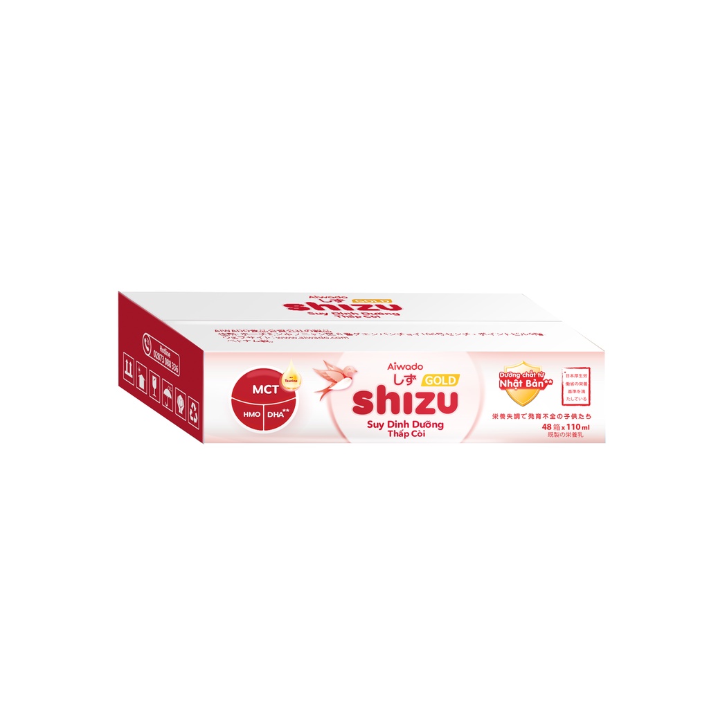 Sữa Bột Pha Sẵn Aiwado Shizu Gold Suy Dinh Dưỡng Thấp Còi thùng 48 hộp 110ml