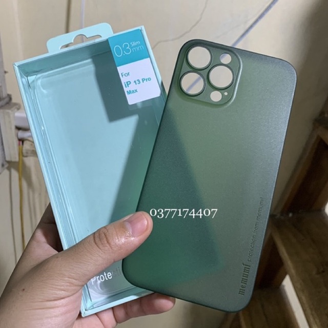 Ốp lưng Memumi lụa màu Xanh rêu Green cho iPhone 13 Pro, 13 Pro Max xanh dương chuẩn màu máy siêu mỏng