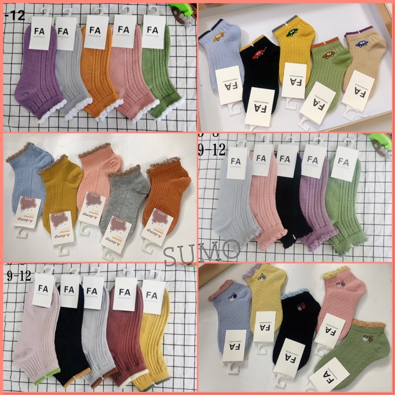 (Sét 5 đôi) Tất ngắn cổ nhún/viền cho bé 1-10 tuổi, chất len gân siêu mịn lì dệt kim siêu đẹp. Kèm ảnh thật