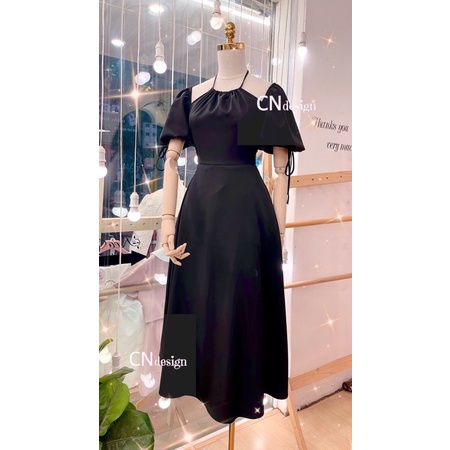 Pass Váy cổ yếm hở vai tay bồng dáng xoè tiểu thư sang chảnh ( nguyên tag size M 48- 56kg )