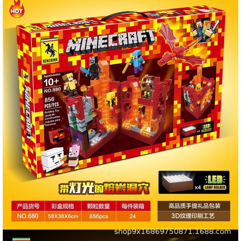 Đồ chơi lego nắp ráp thành phố Minecraft có đèn cho bé