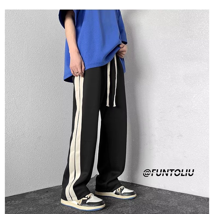 Quần ống rộng Họa Tiết Kẻ Sọc Phong Cách Nhật Bản Thời Trang Cho Nam size M-3XL