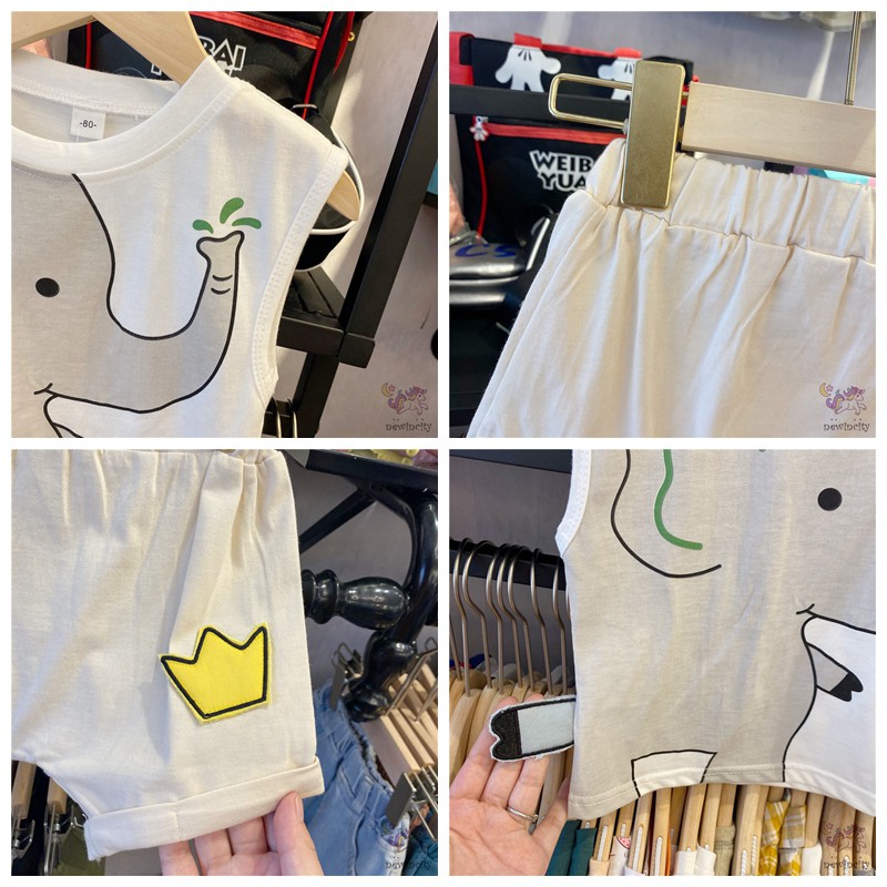 Bộ áo thun sát nách in họa tiết chú voi + quần short thời trang cho bé trai