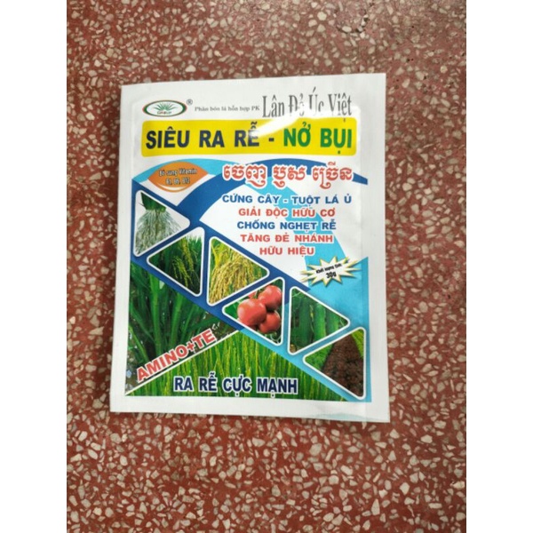 Phân bón lá siêu ra rễ nở bụi gói 30gr chuyên dùng cho lúa rau màu hoa lan hoa mai cây cảnh.