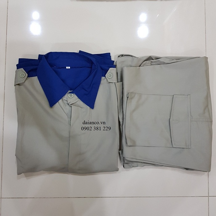 Quần áo bảo hộ lao động ghi phối xanh không xù lông, thoáng mát DA05