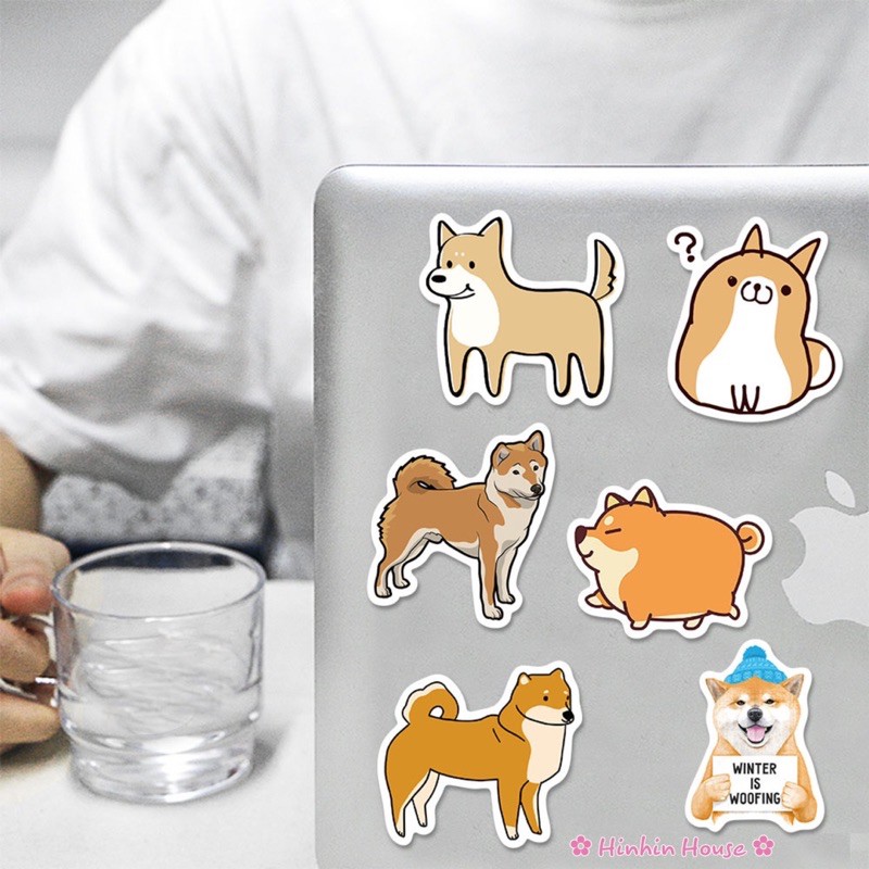 Set 50 Sticker PVC Chống Thấm Nước Hình Chú Chó Shiba Inu Dán Vali, Mũ Bảo Hiểm, Laptop, Guitar, Ô tô, Xe Máy,...