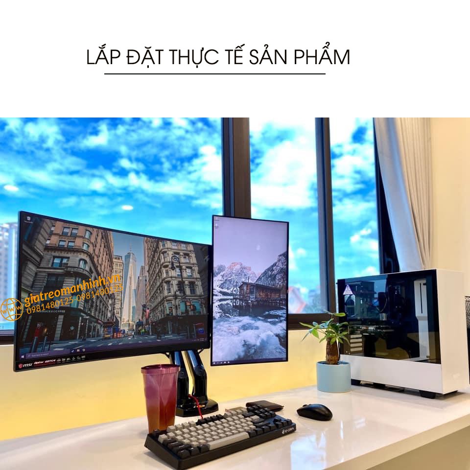 Giá Treo 2 Màn Hình NB-F160 Hỗ Trợ Màn 17 -30 Inch / Tải Trọng 9Kg 1 Tay - Lắp Đặt Kẹp Bàn &amp; Vít Xuyên Bàn - Model 2022