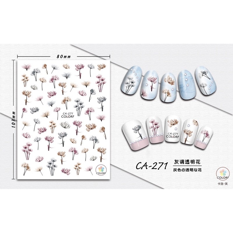 Sticker hoạ tiết bông hoa,hình dán móng tay hoạ tiết bông hoa trang trí móng nail