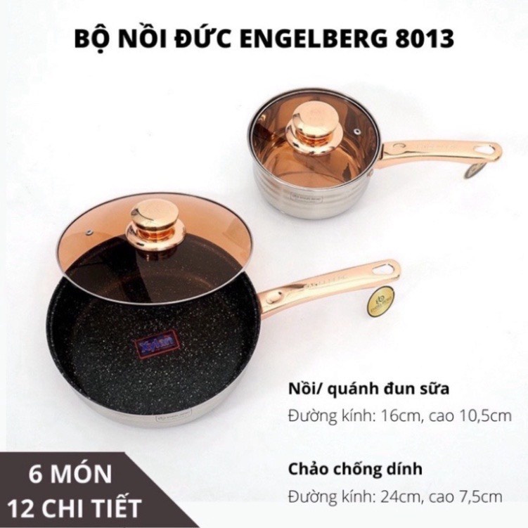 BỘ NỒI CHẢO ĐỨC ĐÁY TỪ 5 LỚP 6 MÓN VUNG KÍNH ANGELBERG/ CHEF&amp;CHEF/ KAISA VILLA 12 CHI TIẾT