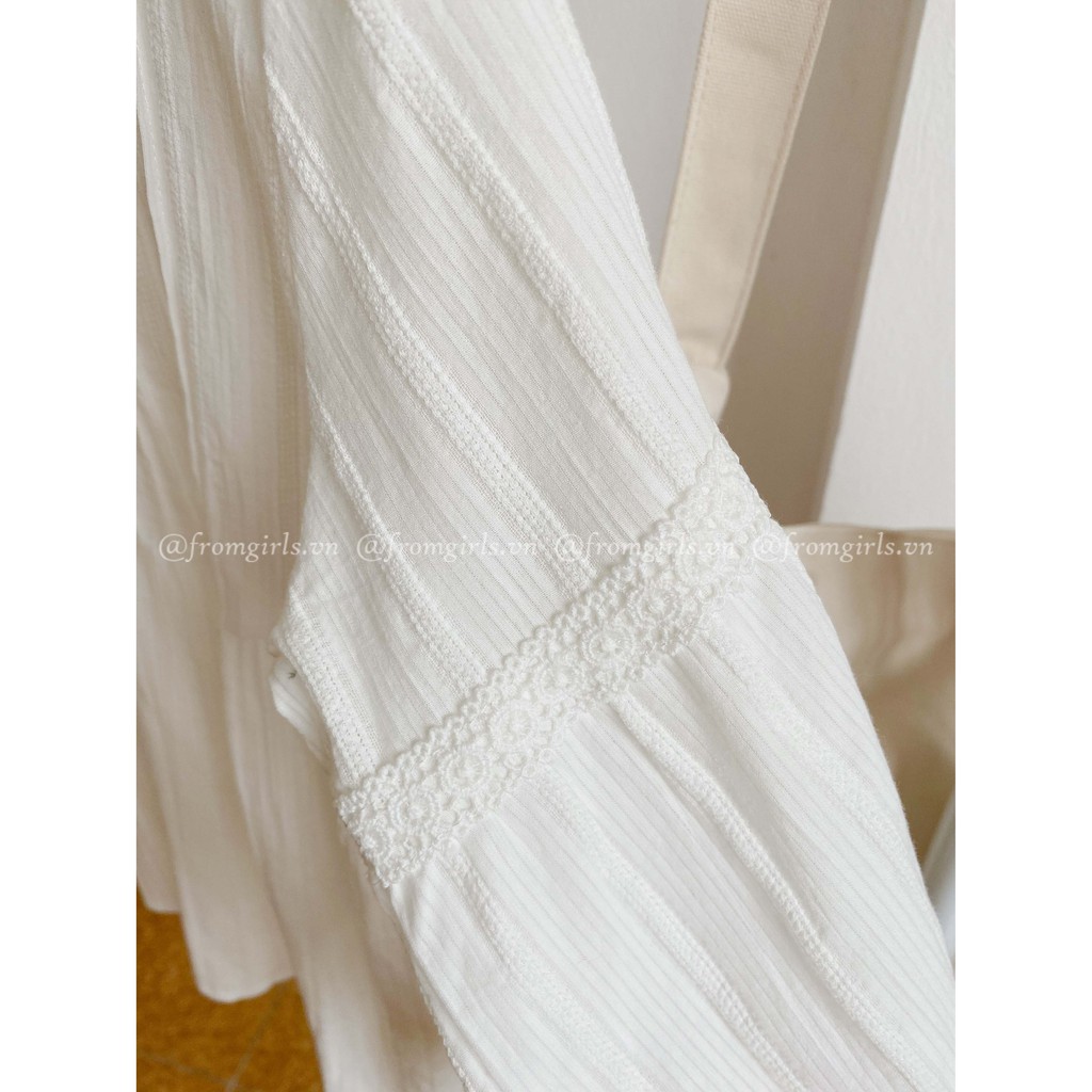 Áo babydoll dài tay xếp ly ngực cúc bọc tay chun vintage - BBD05FG BROWN