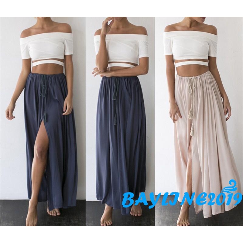 Chân váy dài xẻ tà phong cách boho dành cho nữ