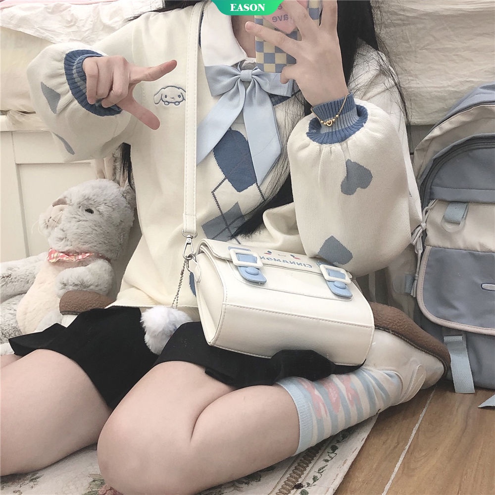 Sanrio Áo Khoác Sweater Chui Đầu Cổ Chữ V Dáng Rộng Thêu Hình Chú Chó Yugui Jk Phong Cách Nhật Bản Cho Sinh Viên [Ướt]