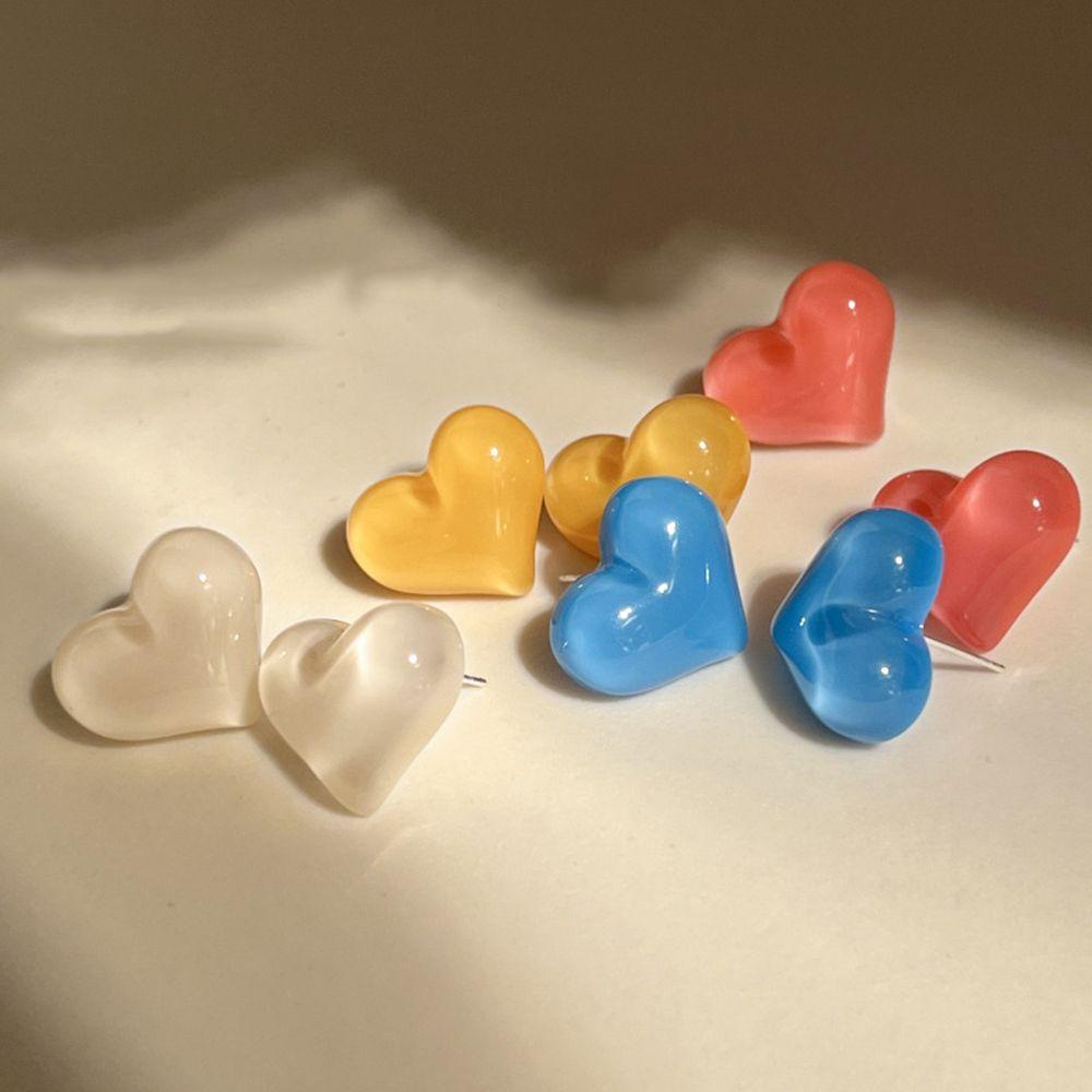 Bông Tai Hình Trái Tim Màu Sắc Đơn Giản Phong Cách Retro Cho Nữ