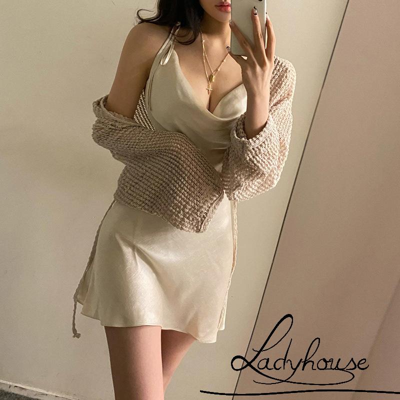 Đầm ngủ một mảnh cổ hai dây màu trơn phong cách gợi cảm cho nữ