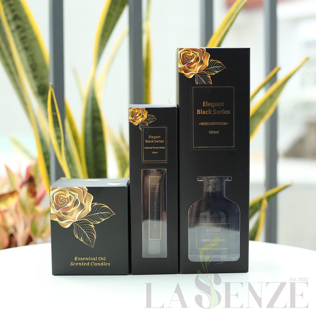 Tinh Dầu Nước Hoa Khuếch Tán + Xịt Thơm + Nến Thơm Elegant Black Series