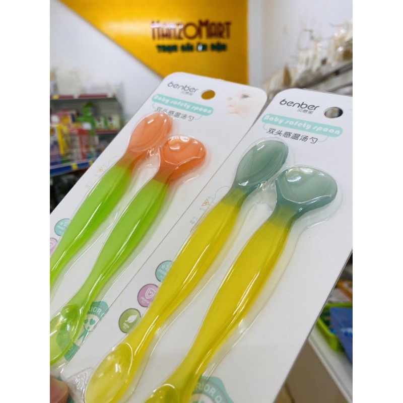 Thìa ăn dặm đầu mềm silicon báo nóng Benber