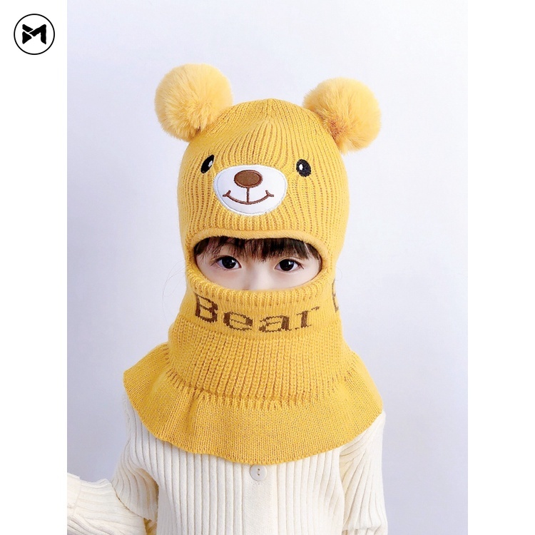 Mũ Len Trùm Tai Chống Gió Hình Gấu Dễ Thương Thời Trang Thu Đông Cho Bé 1-6 Tuổi