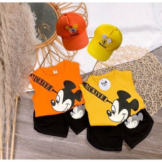 Sét 3 lỗ in hình chuột Micky kèm mũ lưỡi chai cho bé trai 8-20kg