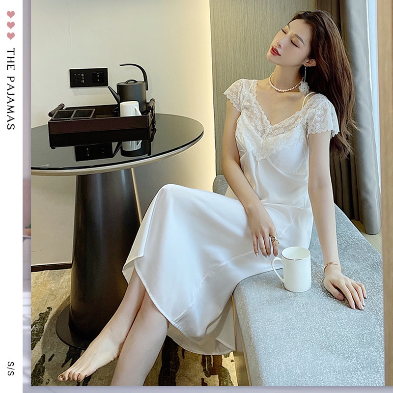 Đầm Ngủ Satin Phối Ren Gợi Cảm Dành Cho Nữ