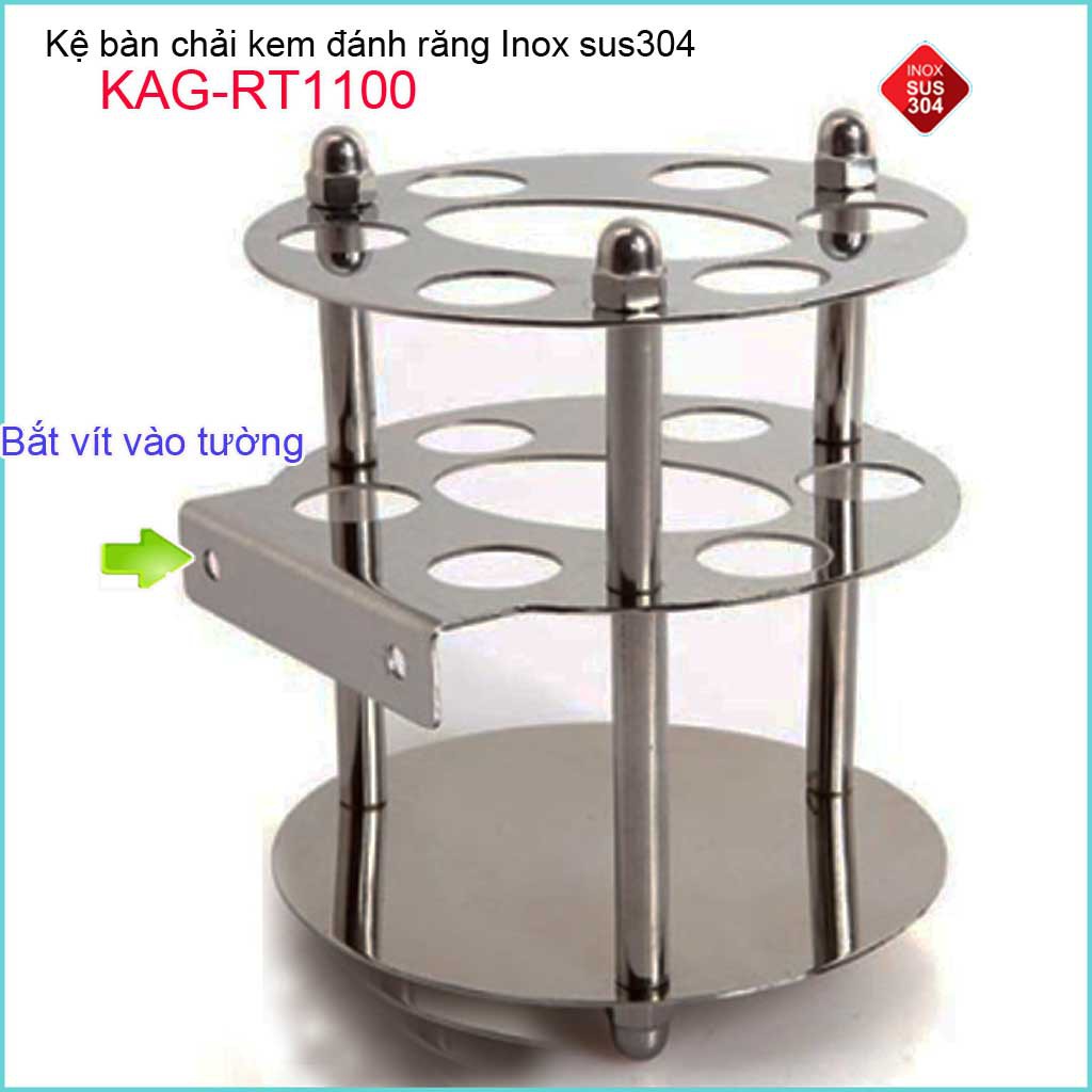 Kệ bàn chải kem đánh răng bằng inox 304 KAG-RT1100 đế tròn thiết kế đẹp sử dụng bền lâu