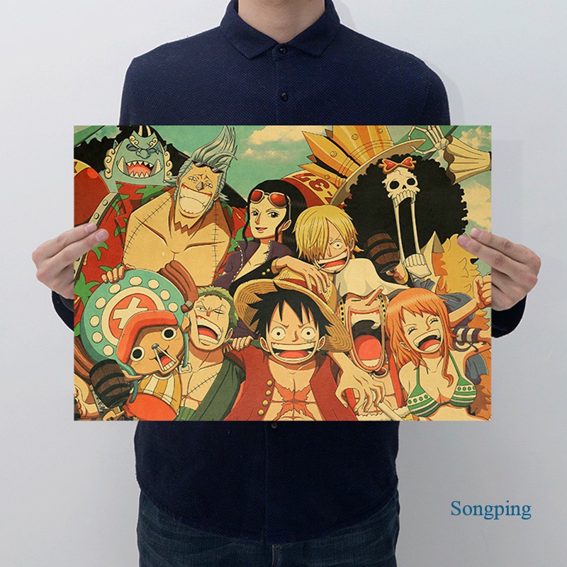 Áp phích phim hoạt hình One Piece bằng giấy Kraft trang trí tường