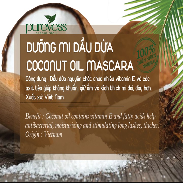 Combo dưỡng mi & dưỡng môi dầu dừa Purevess giúp dưỡng mi dài và dày hơn, giúp môi giảm thâm | BigBuy360 - bigbuy360.vn