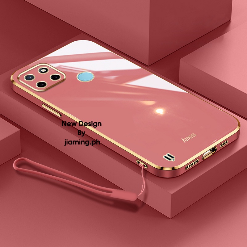 Ốp Điện Thoại Mềm Màu Kẹo Thiết Kế Sang Trọng Có Dây Đeo Cho OPPO Realme C21Y C25Y 2022