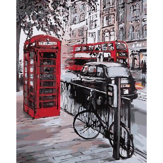 Tranh sơn dầu số hóa tự tô màu theo số có khung - [460] GÓC PHỐ LONDON (40*50cm)