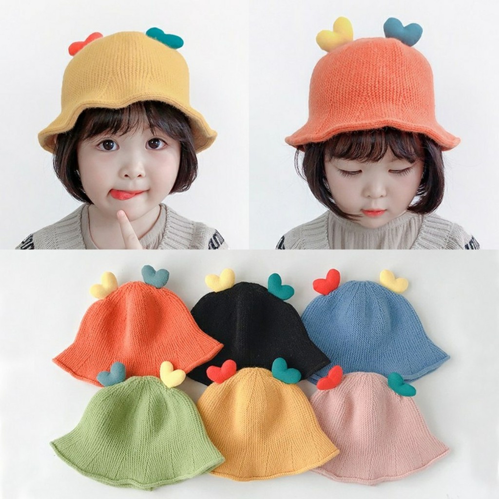Mũ cho bé hình trái tim 🌸FREESHIP🌸Mũ len thời trang mùa đông phối tim 3d cho bé