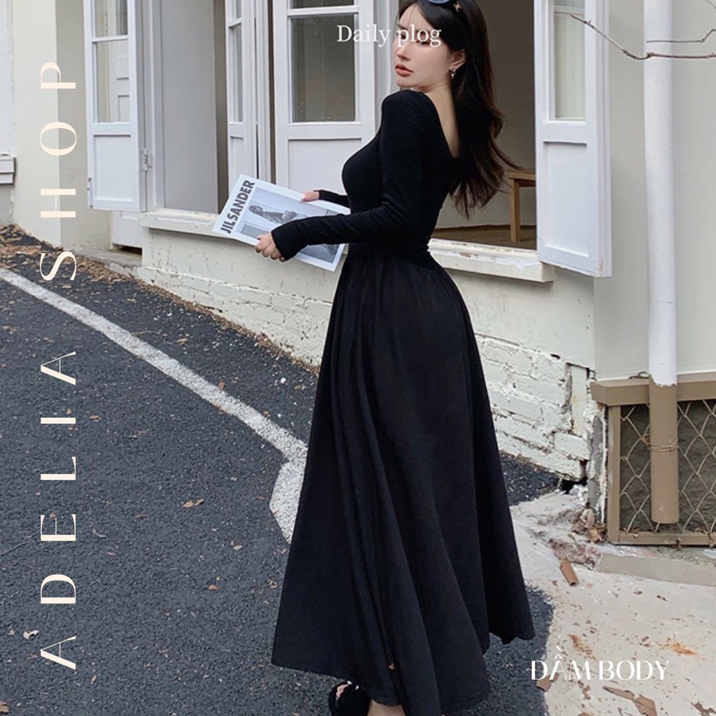 Sẵn - Đầm Tiểu Thư DL3 Cổ Điển Dài Tay Dáng Xòe Phong Cách Hepburn Kiểu Pháp Màu Đen Sang Chảnh Hàng Quảng Châu
