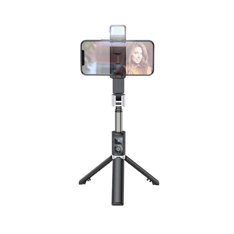 Giá Đỡ Điện Thoại Hoco K16 hay gậy tripod 4 in 1 gồm đèn led , nút bluetooth , tăng giảm chiều cao , gậy Selfie tự sướng