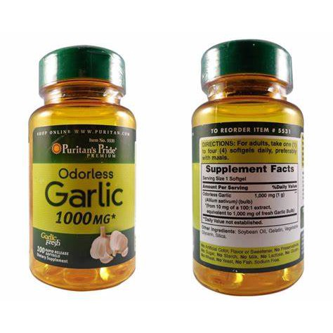 Dầu tỏi không mùi tăng cường miễn dịch, giảm cholesterol Odorless Garlic 1000mg 100 viên của Puritan's Pride | Thế Giới Skin Care